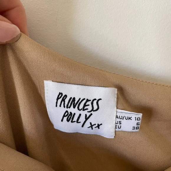 Princess Polly Jocasta Mesh Ruched One Shoulder Mini Dress Tan Size 6 - Picture 7 of 8